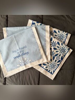 Blue Floral and Script Kitchen Towels - Set of 4
